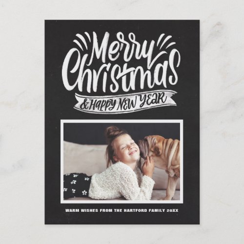 Rustic Chalkboard Merry Christmas Script Photo Holiday Postcard