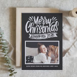 Rustic Chalkboard Merry Christmas Typography Photo Holiday Card<br><div class="desc">Merry Christmas and a Happy New Year! Send your holiday greetings to family and friends with this chalkboard-themed holiday card. It features rustic chalk typography with a faux chalkboard background. Customize by adding photos,  names and messages. This rustic Christmas card is available in other cardstocks.</div>