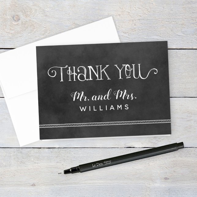 Rustic Chalkboard Mr and Mrs Monogram Wedding Thank You Card (Creator Uploaded)