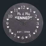 Rustic Chalkboard Mr And Mrs Wedding Large Clock<br><div class="desc">Wedding clock with a rustic chalkboard background. Personalize the farmhouse style clock with last name of the new couple for an unique wedding anniversary gift.</div>