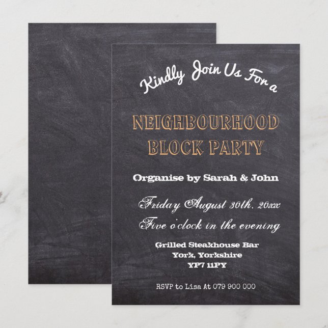 Rustic Chalkboard Neighbourhood Block Party Invitation (Front/Back)