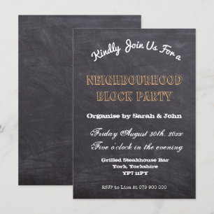 Rustic Chalkboard Neighbourhood Block Party Invitation
