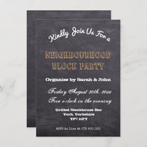Rustic Chalkboard Neighbourhood Block Party Invitation