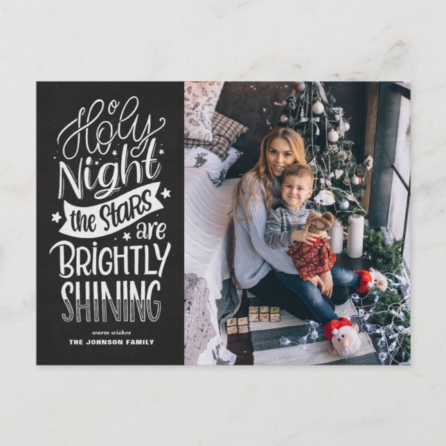 Rustic Chalkboard O Holy Night Lyrics Christmas Holiday Postcard (Front)