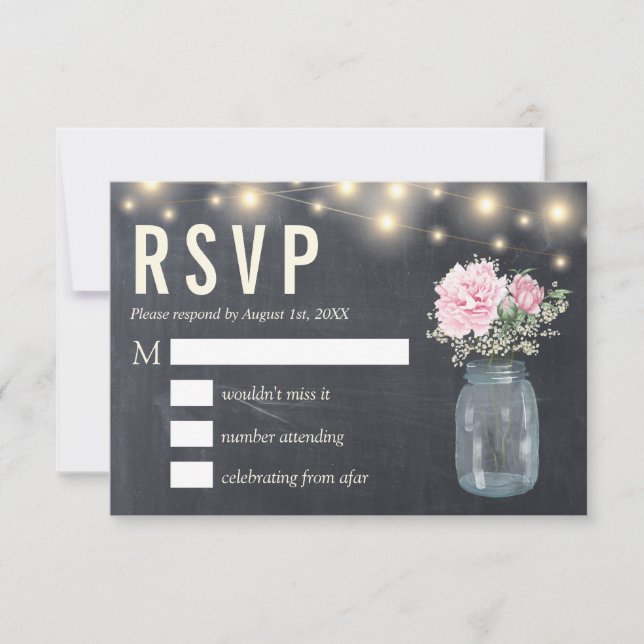 Rustic Chalkboard  Peony Floral Mason  | RSVP Card (Front)