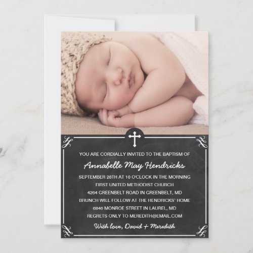 Rustic Chalkboard Photo BaptismChristening Invitation