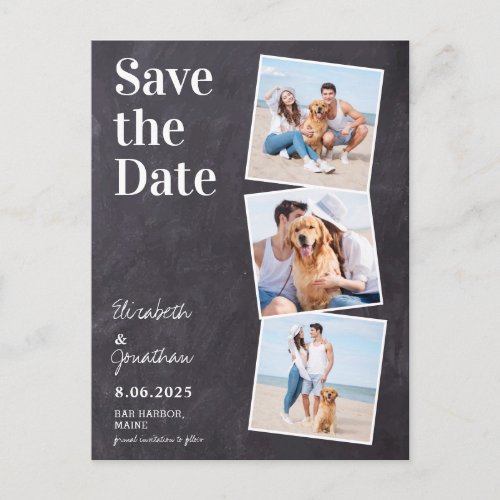 Rustic Chalkboard Photo Collage Save The Date Announcement Postcard