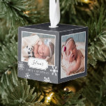 Rustic Chalkboard Photo Collage Snow Cube Ornament<br><div class="desc">Celebrate your little ones' first Christmas with this photo collage snowflake-designed ornament.</div>