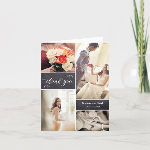 Rustic Chalkboard Photo Collage Wedding Thank You Card