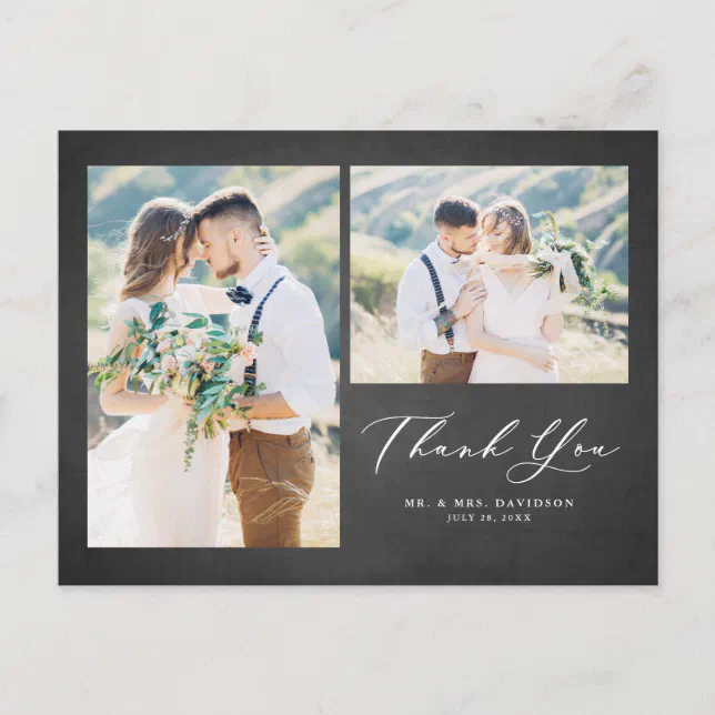 Rustic Chalkboard Photo Collage Wedding Thank You Postcard | Zazzle