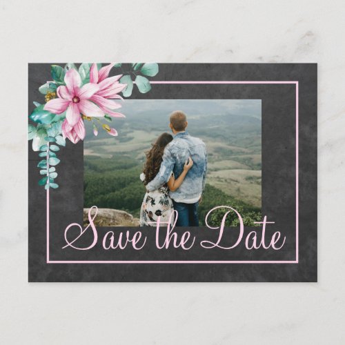 Rustic chalkboard photo save the date wedding announcement postcard