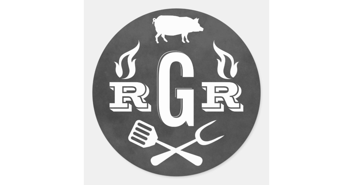 Roasted Monogram Rustic Chalkboard Pig Roast BBQ Monogram Classic Round Sticker | Zazzle