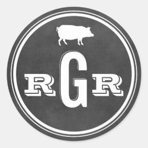 Rustic Chalkboard Pig Roast Monogram Wedding Classic Round Sticker