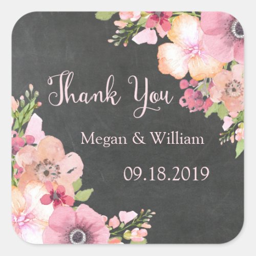 Rustic Chalkboard Pink Floral Wedding Tags