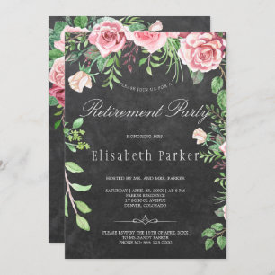 Rustic Chalkboard Pink Roses Retirement Party Invitation