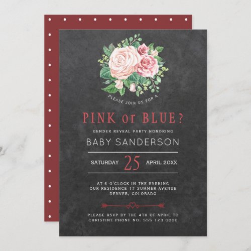 Rustic Chalkboard Red Baby Gender Reveal Party Invitation