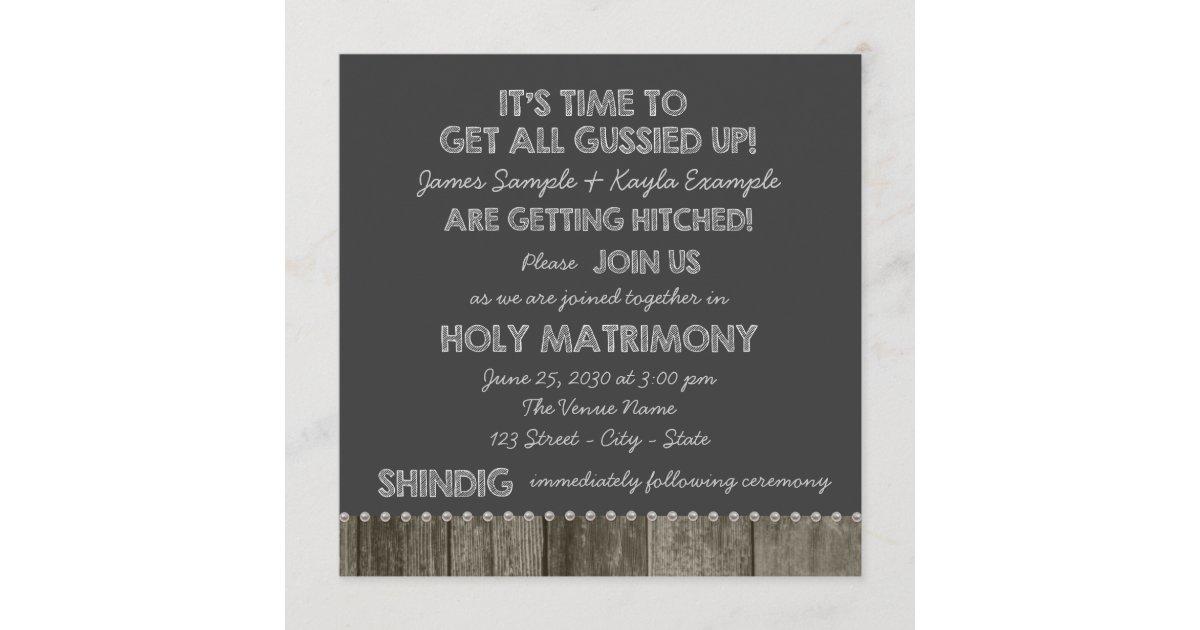 Rustic Chalkboard Redneck Wedding Invitations