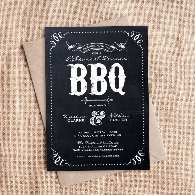 Rustic Chalkboard Rehearsal Dinner BBQ Invitation (Creator Uploaded)