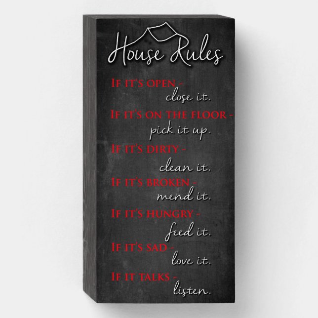 Rustic Chalkboard Retro House Rules of Kindness Wooden Box Sign (Front Vertical)