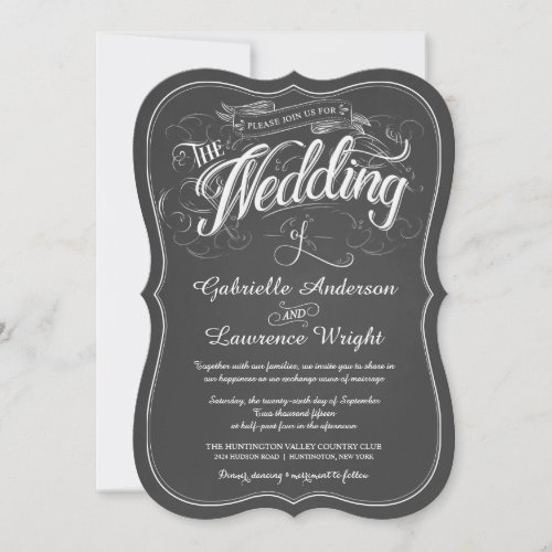 Rustic Chalkboard Script Art Wedding Invitations