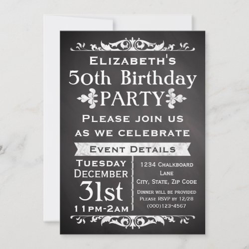 Rustic Chalkboard Slate 50th Birthday Party Invitation