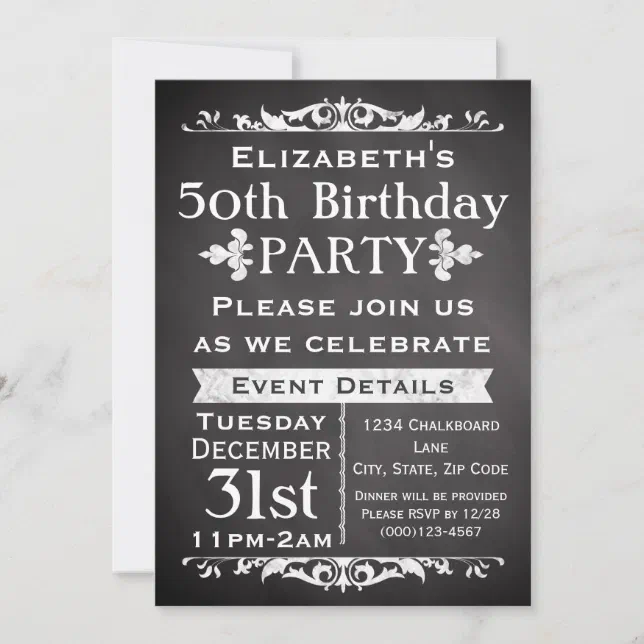 Rustic Chalkboard Slate 50th Birthday Party Invitation | Zazzle