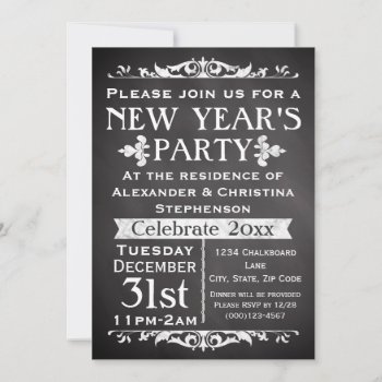 Rustic Chalkboard Slate New Year's Party Invitation by CustomInvites at Zazzle