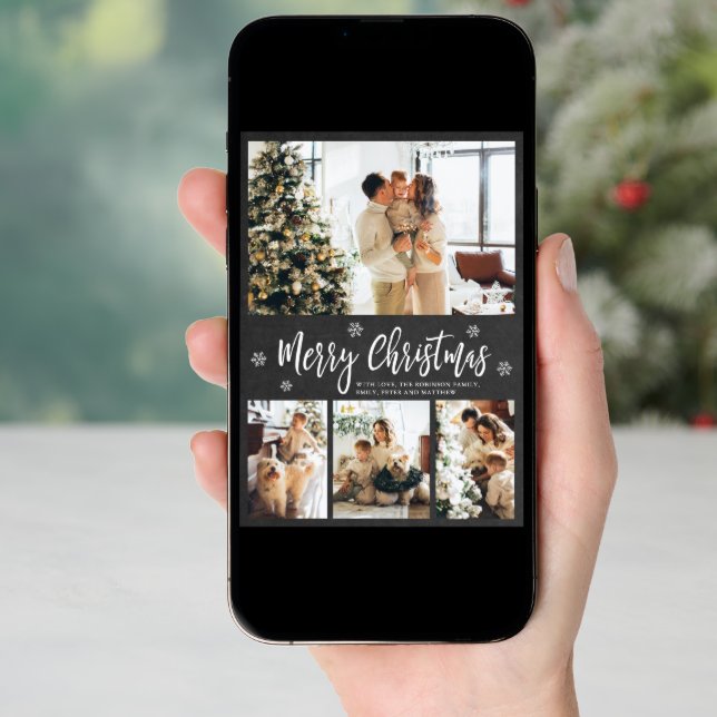 Rustic Chalkboard Snowflake 4 Photo Christmas Holiday Card (Front Digital)