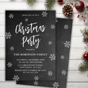 Rustic Chalkboard Snowflake Christmas Party Invitation