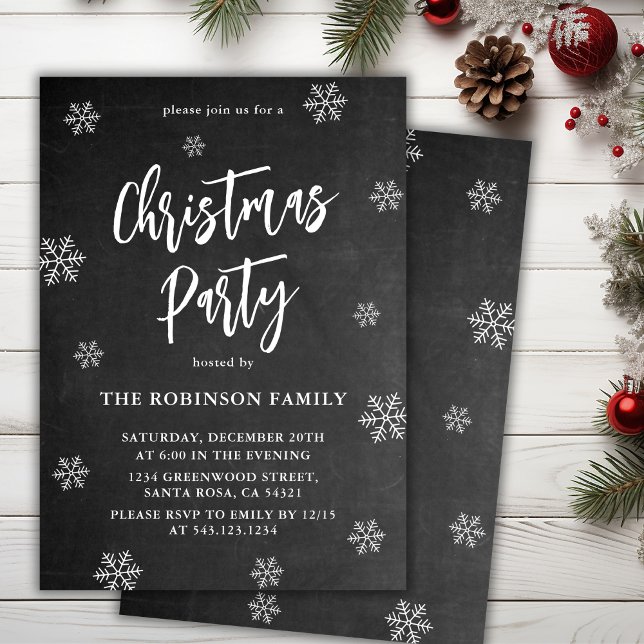 Rustic Chalkboard Snowflake Christmas Party Invitation (Creator Uploaded)
