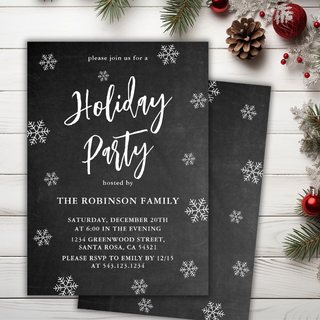 Rustic Chalkboard Snowflake Holiday Party Invitation (Creator Uploaded)