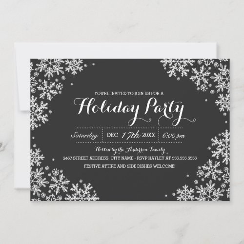 Rustic Chalkboard Snowflake Holiday Party Invite