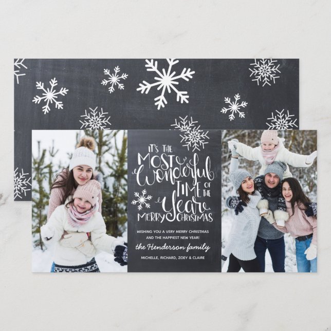 Rustic Chalkboard Snowflake Merry Christmas Photo Card (Front/Back)