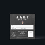 Rustic chalkboard square gift certificate logo<br><div class="desc">Rustic black chalkboard simple square gift certificate,  add your logo,  with a rose gold heart. Perfect birthday or Christmas gift certificate voucher.</div>