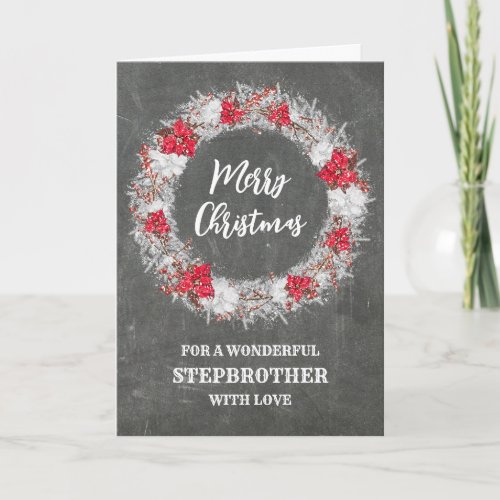 Rustic Chalkboard Stepbrother Merry Christmas Card