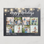 Rustic Chalkboard String Lights Photo Holiday Postcard<br><div class="desc">Happy Holiday rustic wood background with string lights background that can be customized with 8 photos postcard.</div>