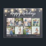 Rustic Chalkboard String Lights Photo Holiday Postcard<br><div class="desc">Happy Holiday rustic wood background with string lights background that can be customized with 8 photos postcard.</div>