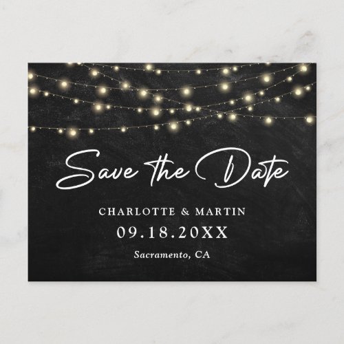 Rustic Chalkboard String Lights Save The Date Announcement Postcard