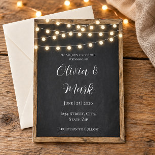 Rustic Chalkboard String Lights Wedding Invite