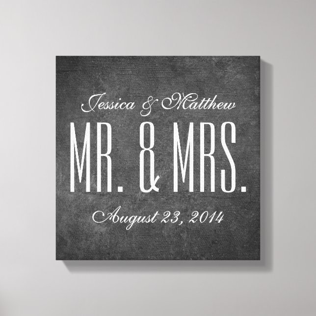Rustic Chalkboard Style Wedding Stretched Canvas Print (Front)