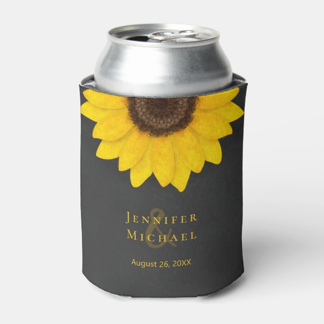 rustic chalkboard sunflower country wedding can cooler (Can Front)