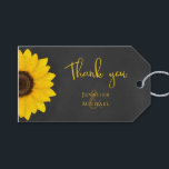 rustic chalkboard sunflower country wedding gift tags<br><div class="desc">These sunflower chalkboard style wedding or any occasion gift tags feature a hand drawn chalky sunflower with colorful petals in shades of gold at the left border on the front & back of the tags - "Thank you" text is a custom typographic element - by katz_d_zynes</div>