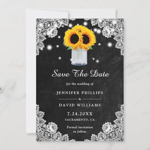 Rustic Chalkboard Sunflower Save The Date Cards