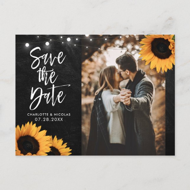 Rustic Chalkboard Sunflower Save The Date Photo Postcard (Front)