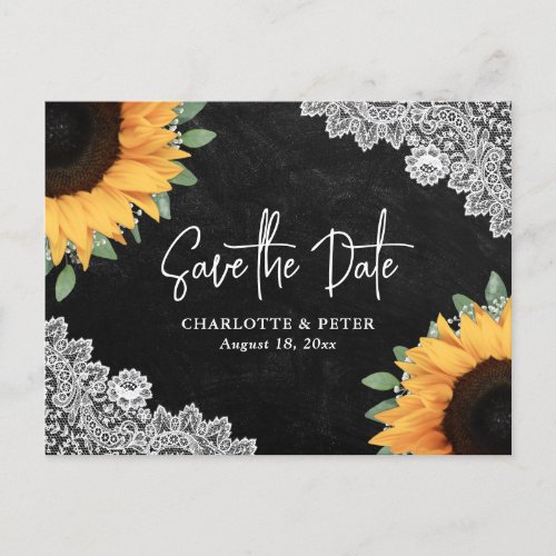 Rustic Chalkboard Sunflower Wedding Save The Date Announcement Postcard
