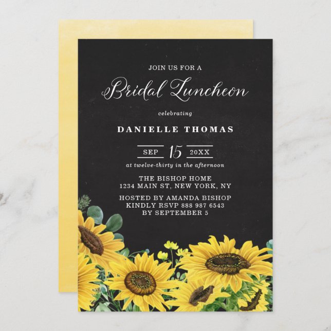 Rustic Chalkboard Sunflowers Bridal Luncheon Invitation (Front/Back)
