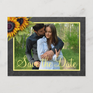Rustic chalkboard sunflowers save date wedding announcement postcard