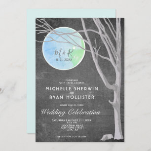 Rustic Chalkboard Tree and Moon Wedding Invitation