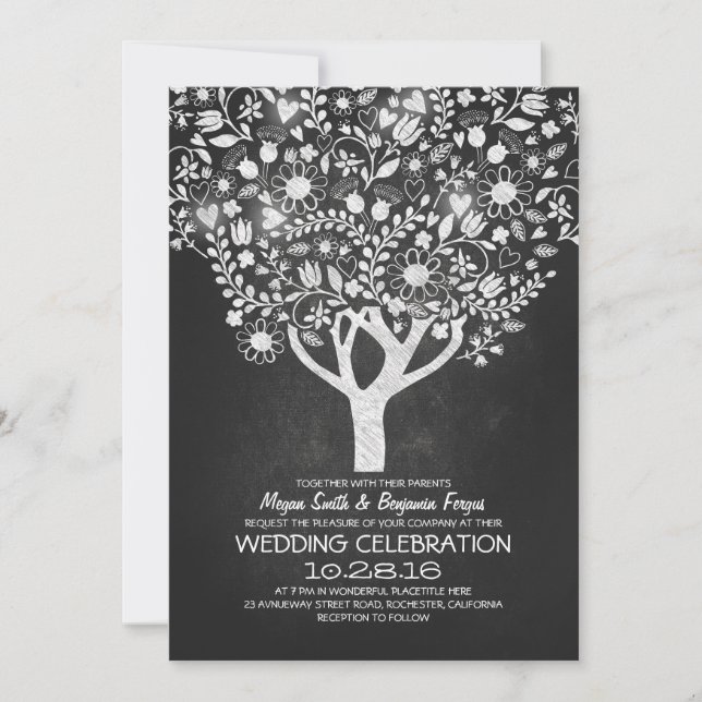 rustic chalkboard tree wedding invites (Front)