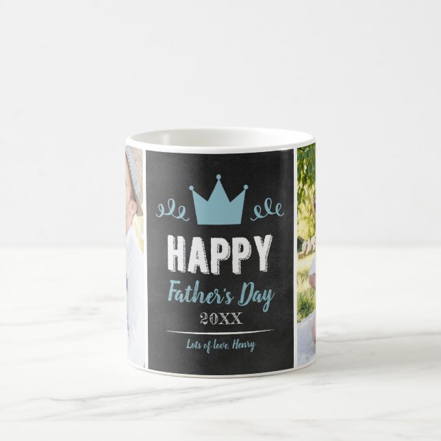 Rustic Chalkboard Two Photo Blue Father's Day Mug (Center)